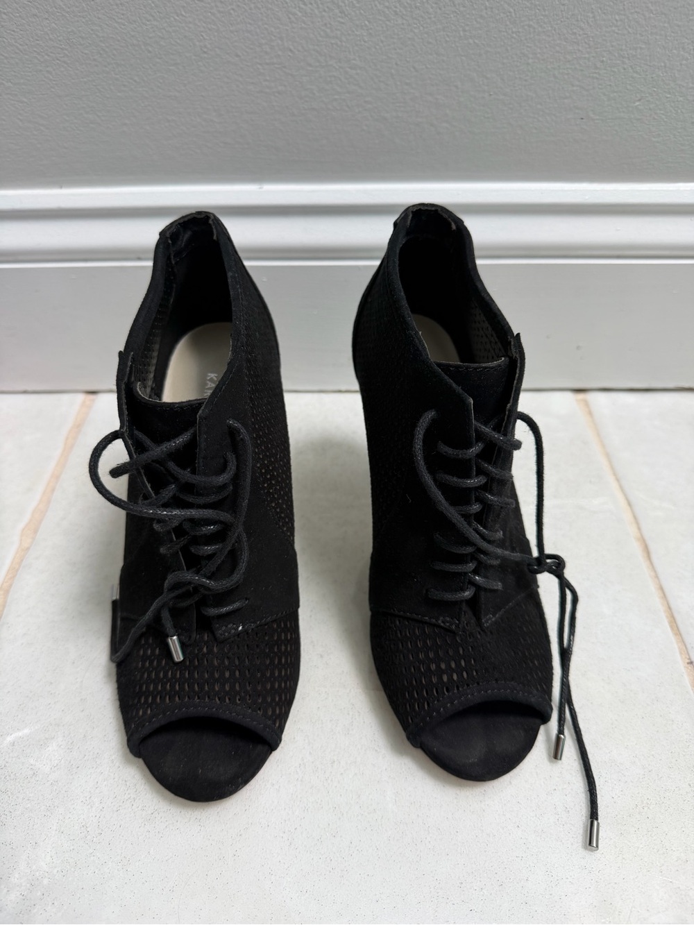 Karen Millen Black Lace-Up Peep Toe Heels